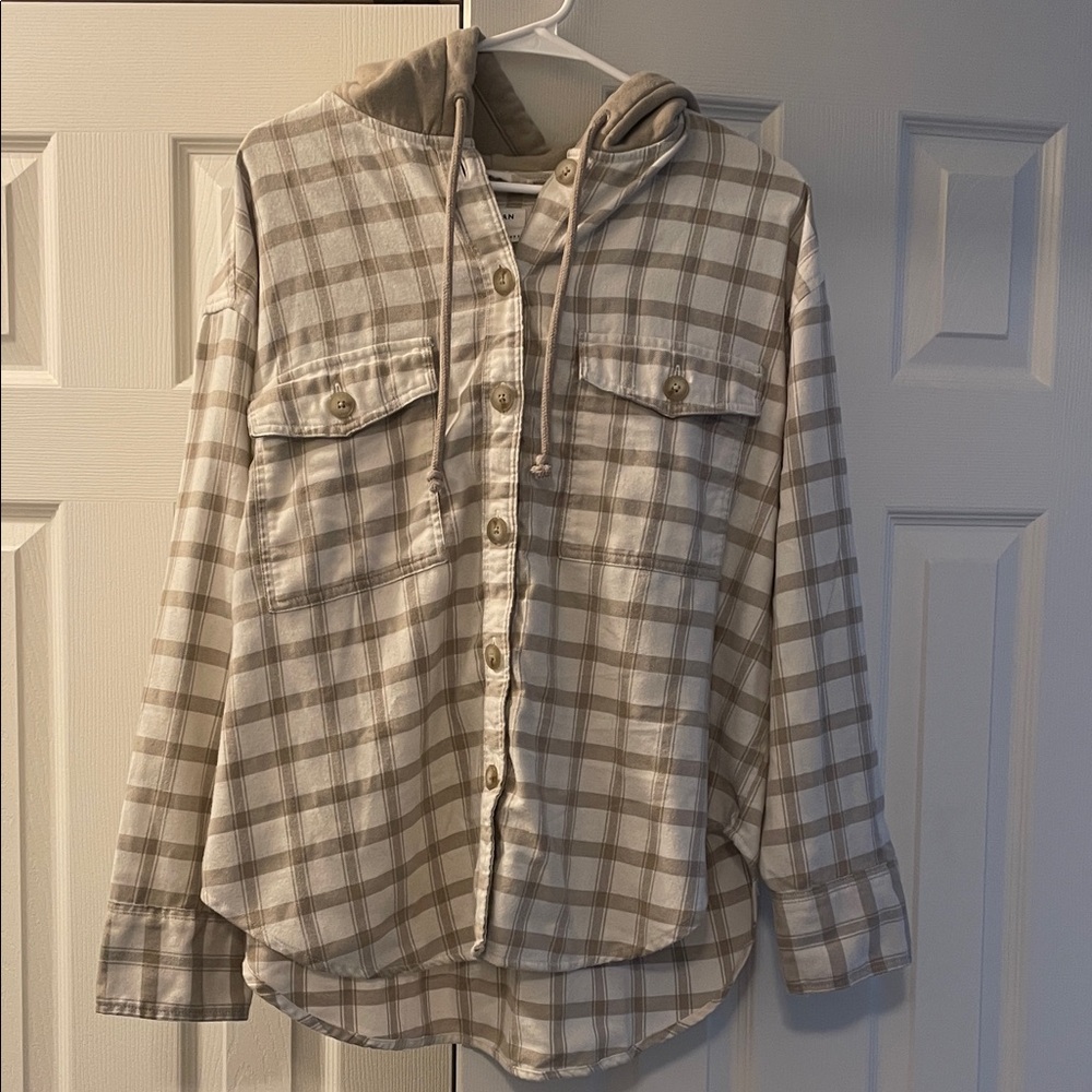 American Eagle Outfitters Checkered Hoodie - beige and cream